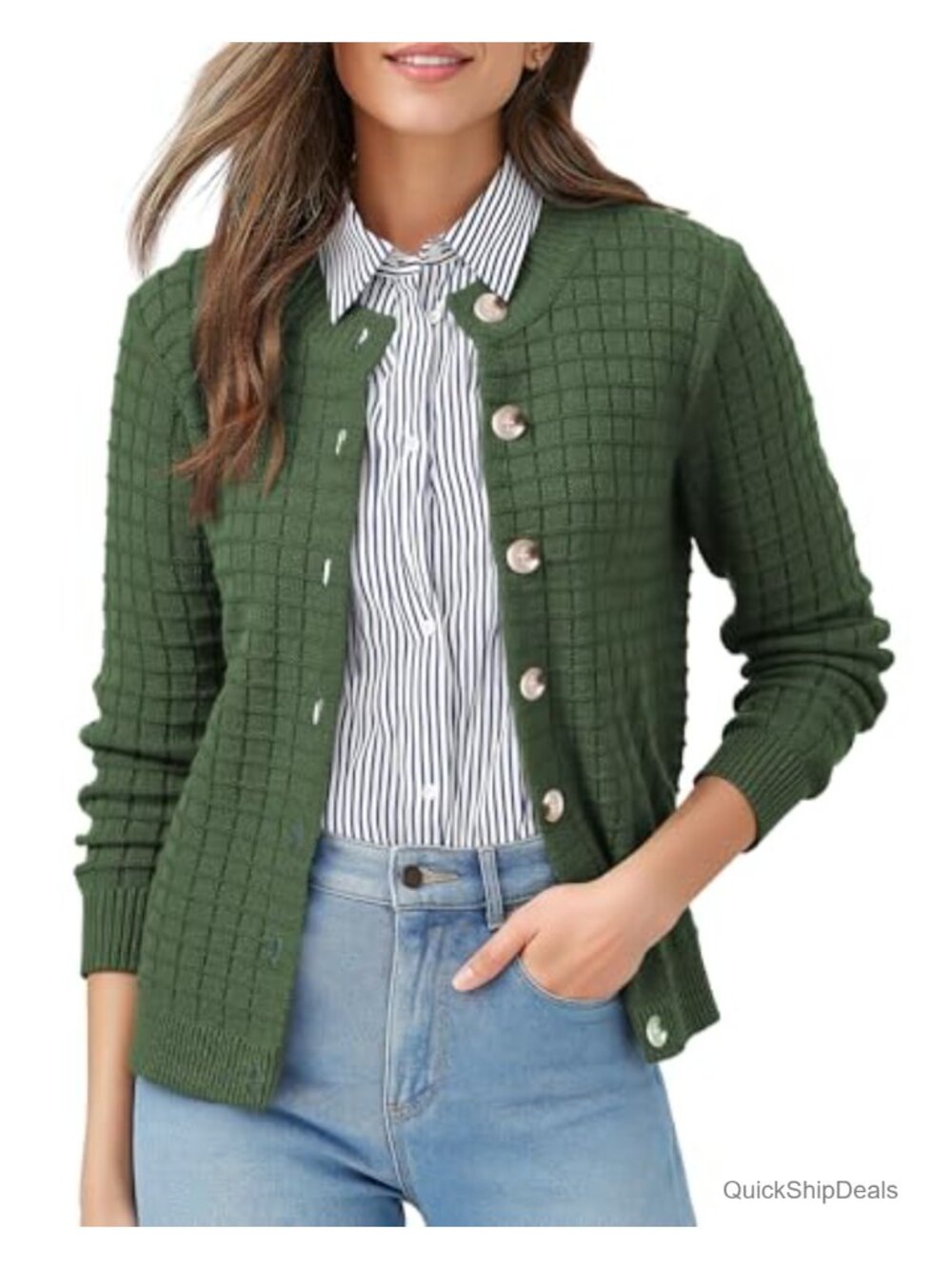 Women's Button Down Knit Cardigan Sweater Long Sleeve Acrylic